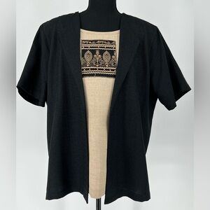 ALFRED DUNNER TWO IN ONE TOP BLACK SHORTSLEEVE OVER TAN‎ EMBELLISHED SHELL